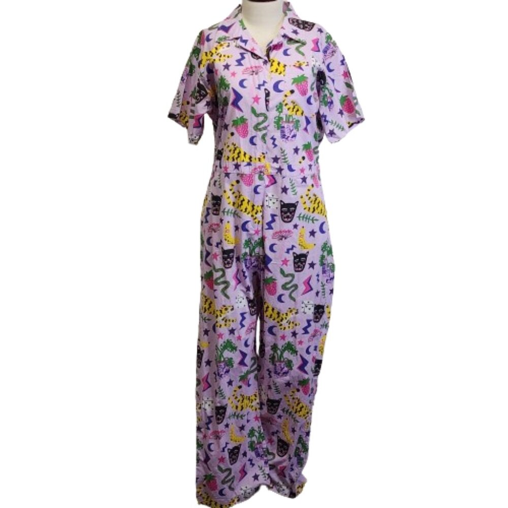 Nooworks Coveralls Short Sleeve Jumpsuit in Hastings Print Womens XXL Lavender - Picture 13 of 13